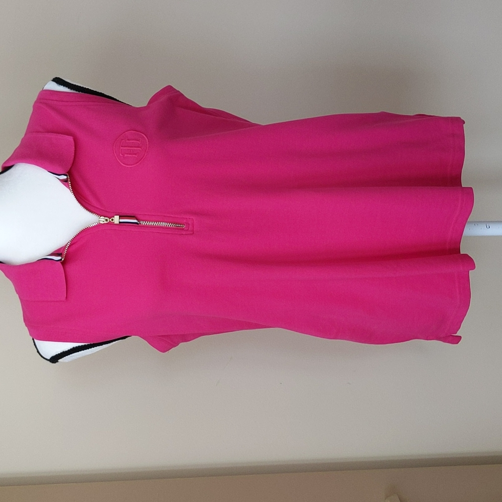Tommy Hilfiger Quarter Zip Collared High Low Top M Pink
